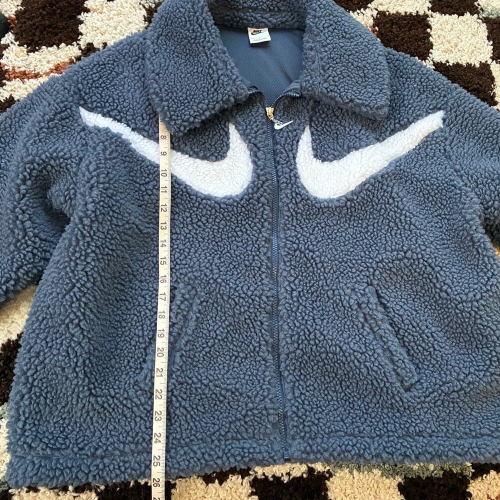 Nike Double Swoosh Sherpa Faux Fur Teddy Blue Full-Zip Jacket Size L - Picture 9 of 12